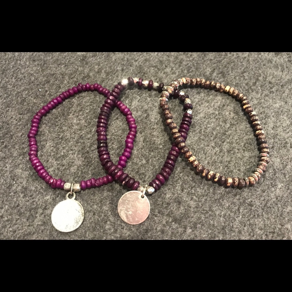 Purple Beaded Bracelet Trio